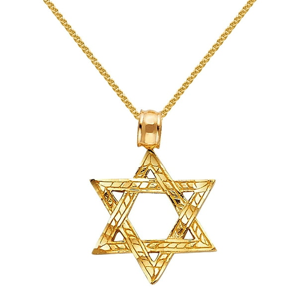 14k Yellow Gold Textured Star of David Religious Pendant with 1.5-mm Flat Wheat Chain 14k Yellow Gold Textured Star of David Religious Pendant with 1.5-mm Flat Wheat Chain